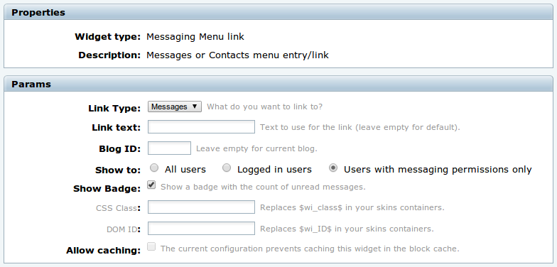 Messaging Menu Link widget