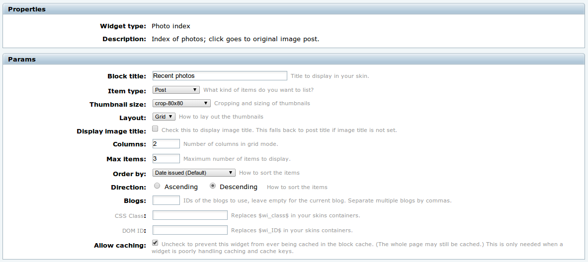 Photo Index Widget