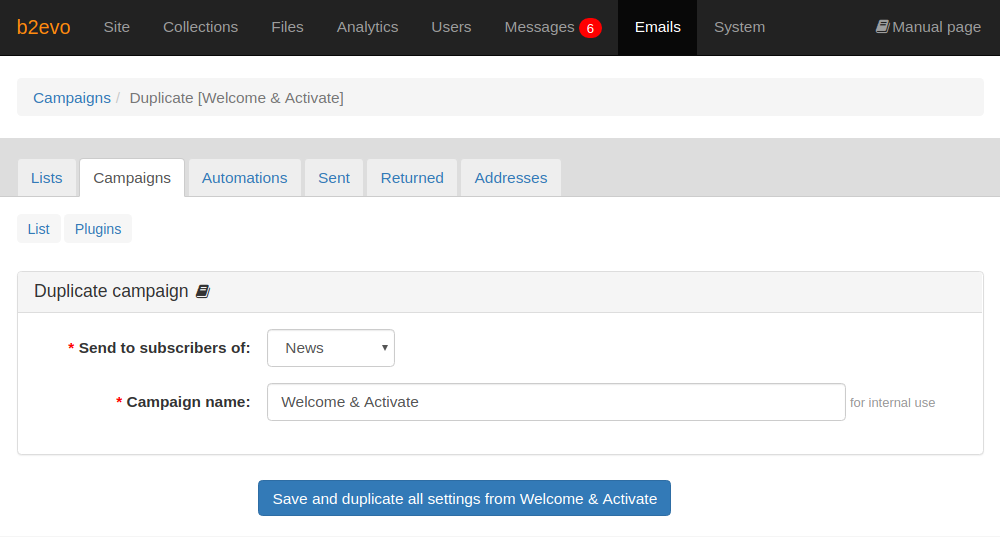 Duplicating an Email Campaign