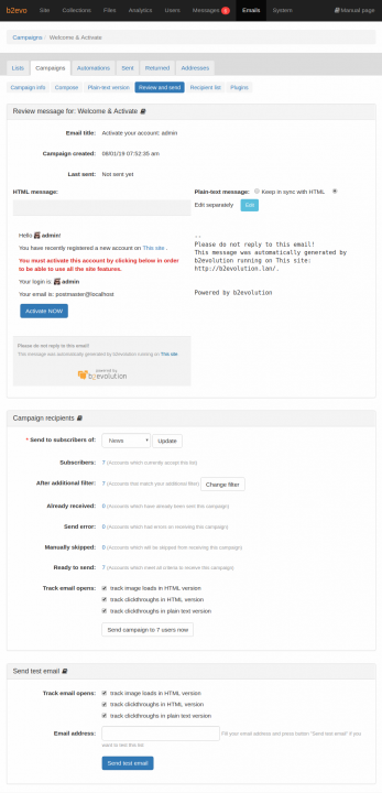 Campaign Review and Send Tab