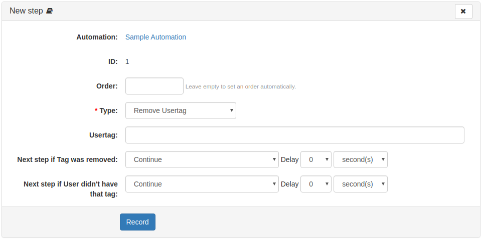 Step action "Remove Usertag"