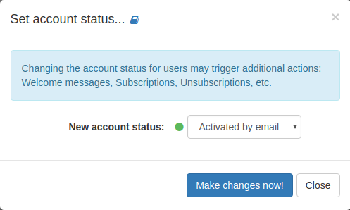 List action: Set account status