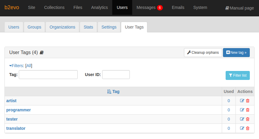 User Tags Tab