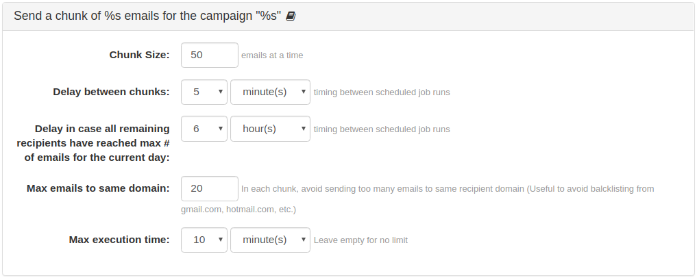 Send a chunk of emails for the campaign "email campaign name"