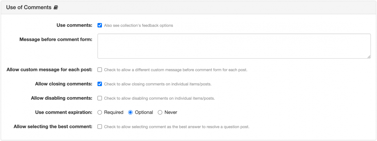 Use of Comments in an Item