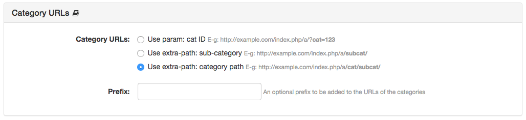 Category URLs Panel
