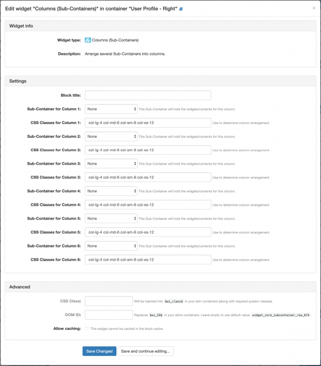Columns (Sub-Containers) Widget