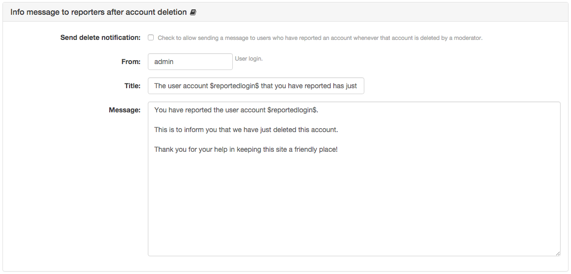 Info message to reporters after account deletion