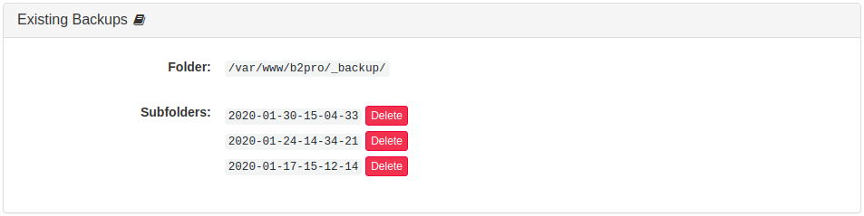 Existing Backups Panel