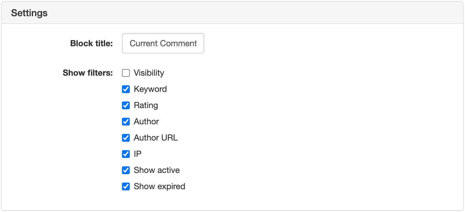 Current Comment Filters Widget