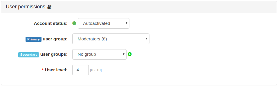 User Permissions Panel