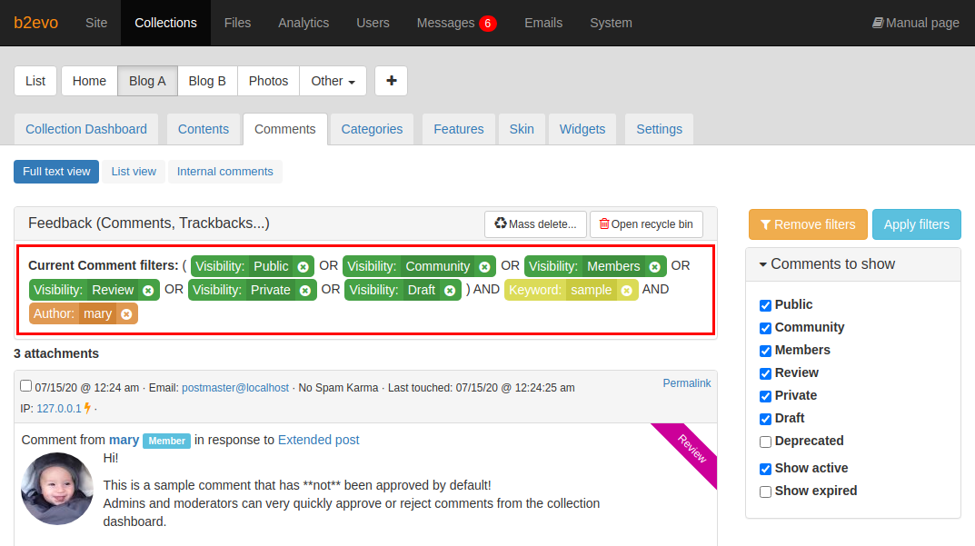 Current Comment Filters Widget