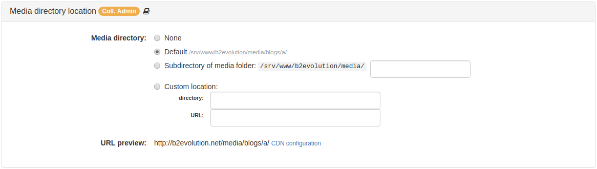 Media Directory Location Panel