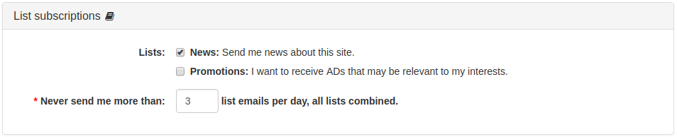 List Subscriptions Panel