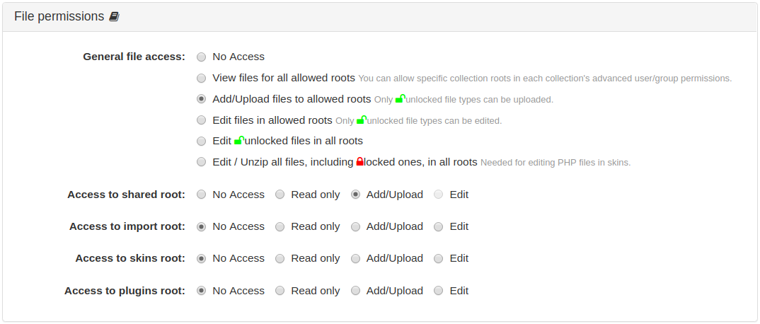 File Permissions Panel
