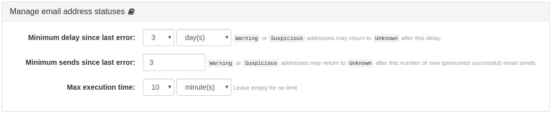 Manage email address statuses
