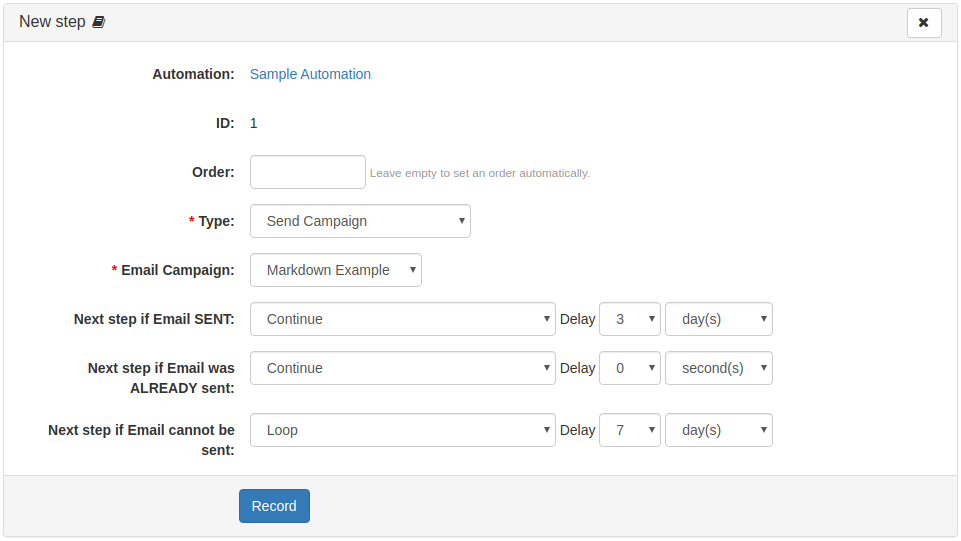 Step action "Send Campaign"