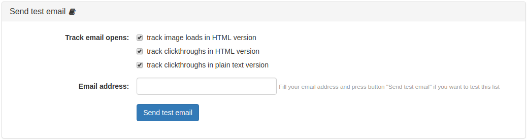 Campaign Send Test Email Panel