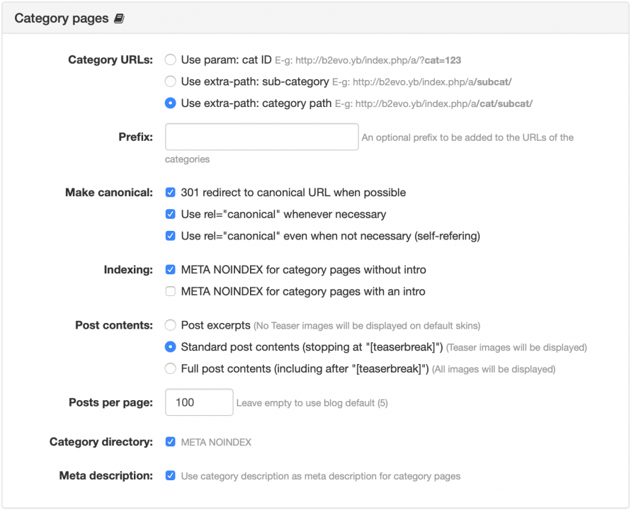 SEO Category Pages Panel