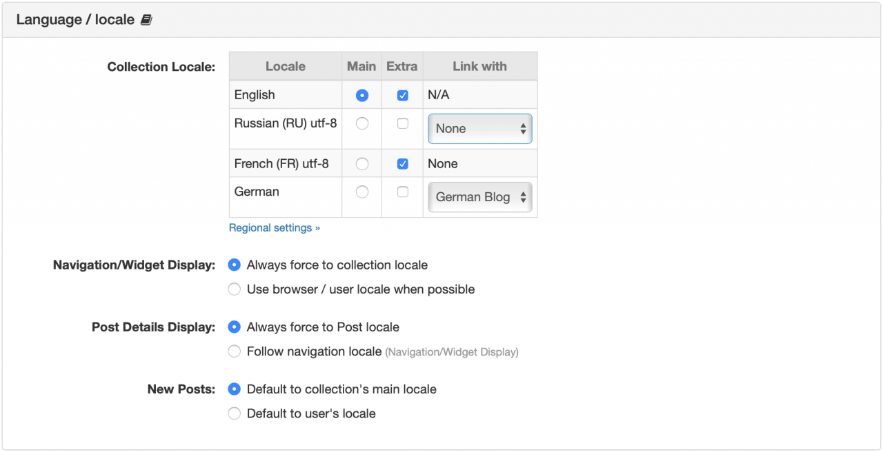 Collection Language / Locale Panel