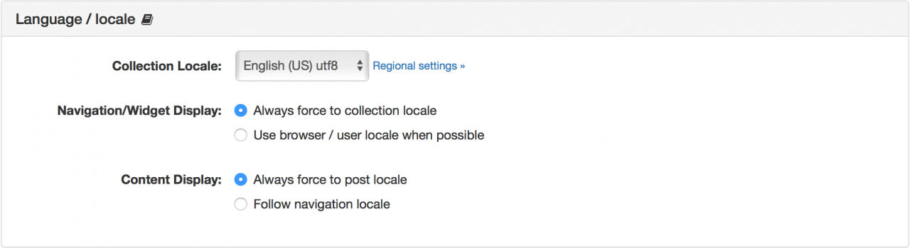 Collection Language / Locale Panel