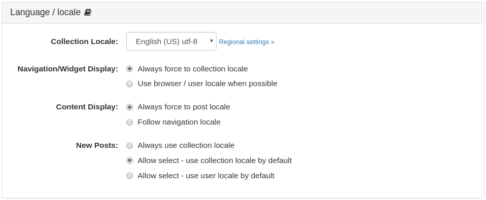 Collection Language / Locale Panel