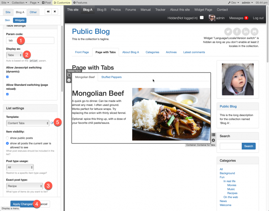 How to Display content as Tabs on a page