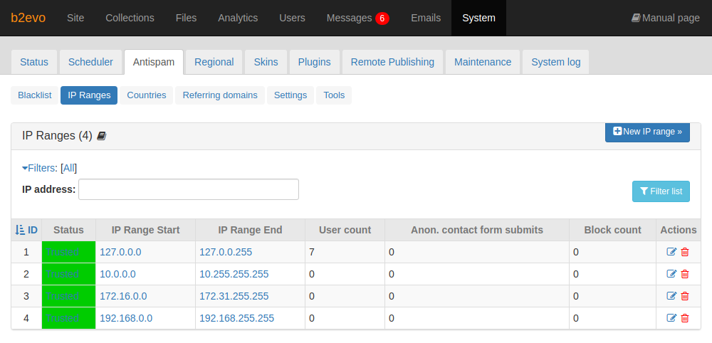 IP Ranges Tab