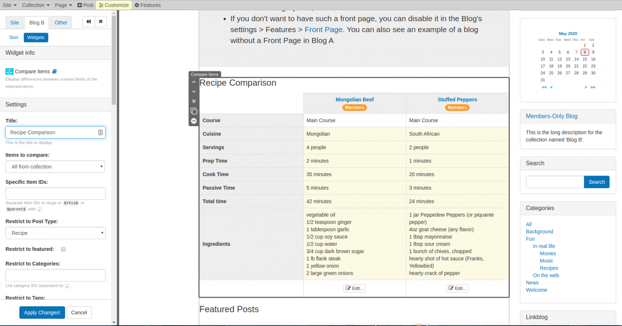 Compare Item Fields Widget