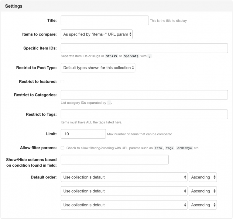 Compare Item Fields Widget