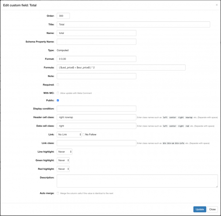 Item Type: Custom Fields Panel