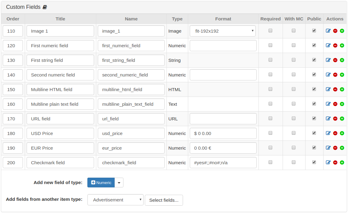 Item Type: Custom Fields Panel