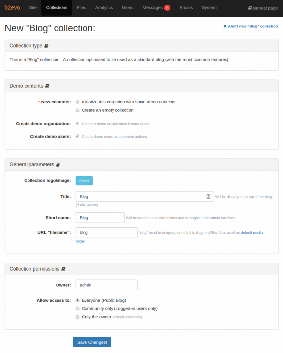 3. Specifying the New Collection Settings