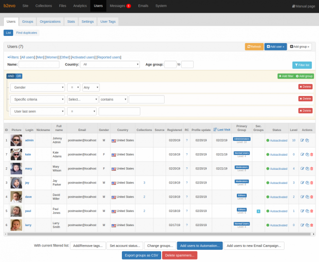 Users - b2evolution CMS User Manual