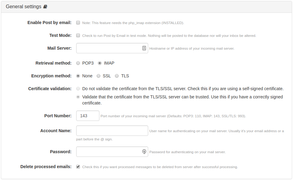 Post by Email - General Settings