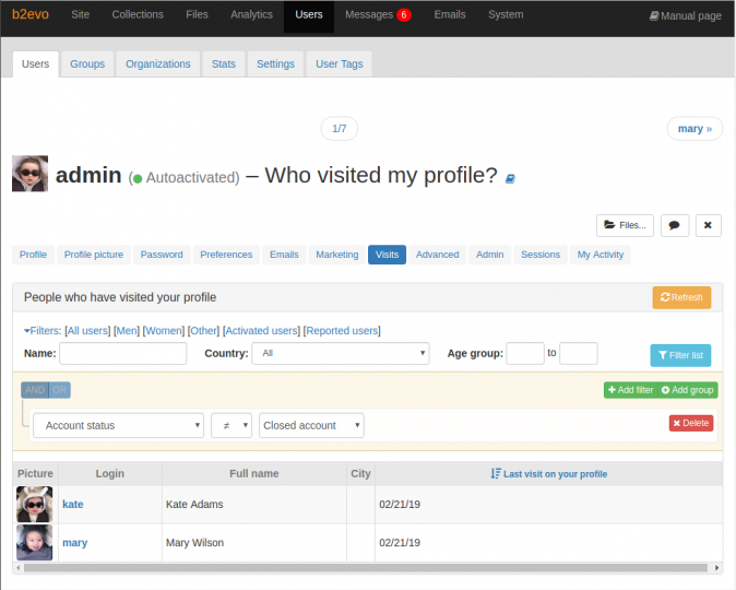 Visits Tab - b2evolution CMS User Manual