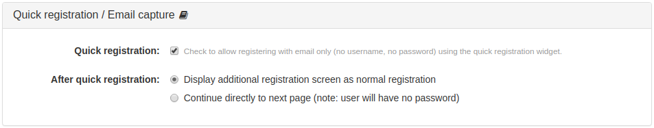 Quick Registration / Email Capture Panel