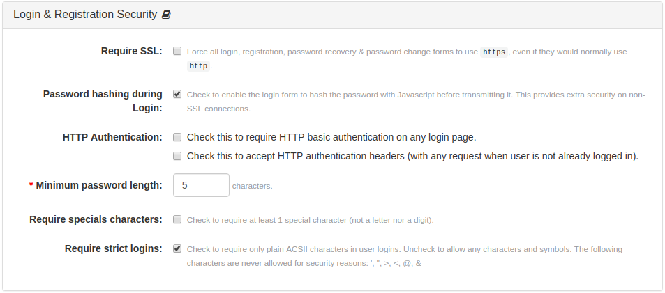 Login &amp; Registration Security Panel