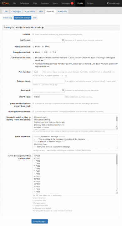 POP/IMAP Settings: to Decode Returned Emails