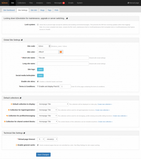 Site Settings Tab - b2evolution CMS User Manual