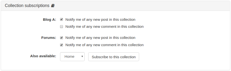 Collection Subscriptions Panel