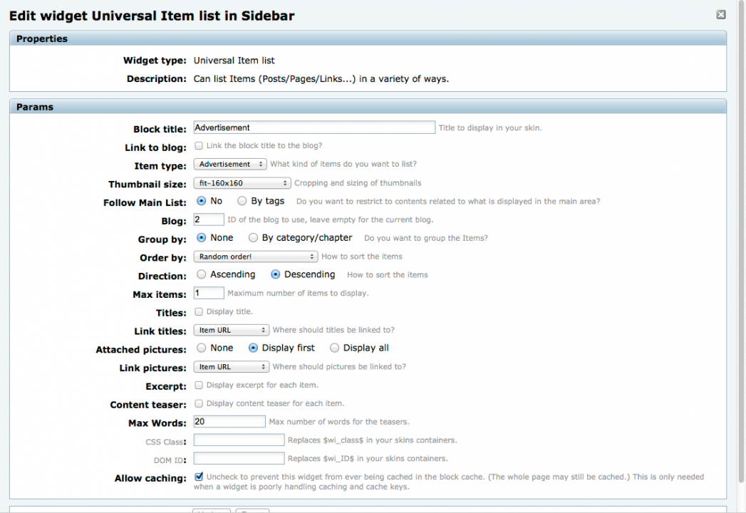 Universal Item List Widget